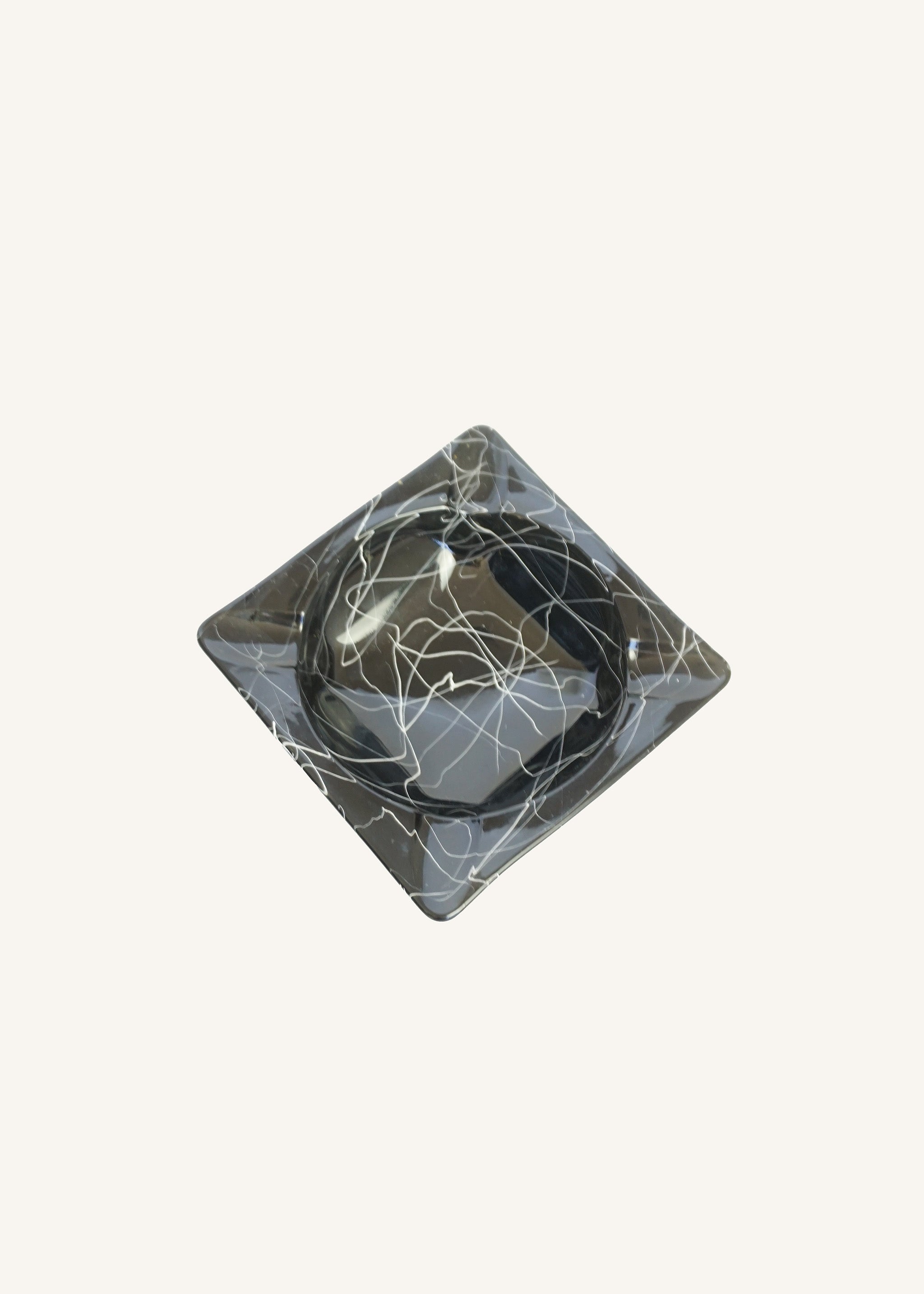 Black 1970’s MCM Drizzle Square Glass Ashtray