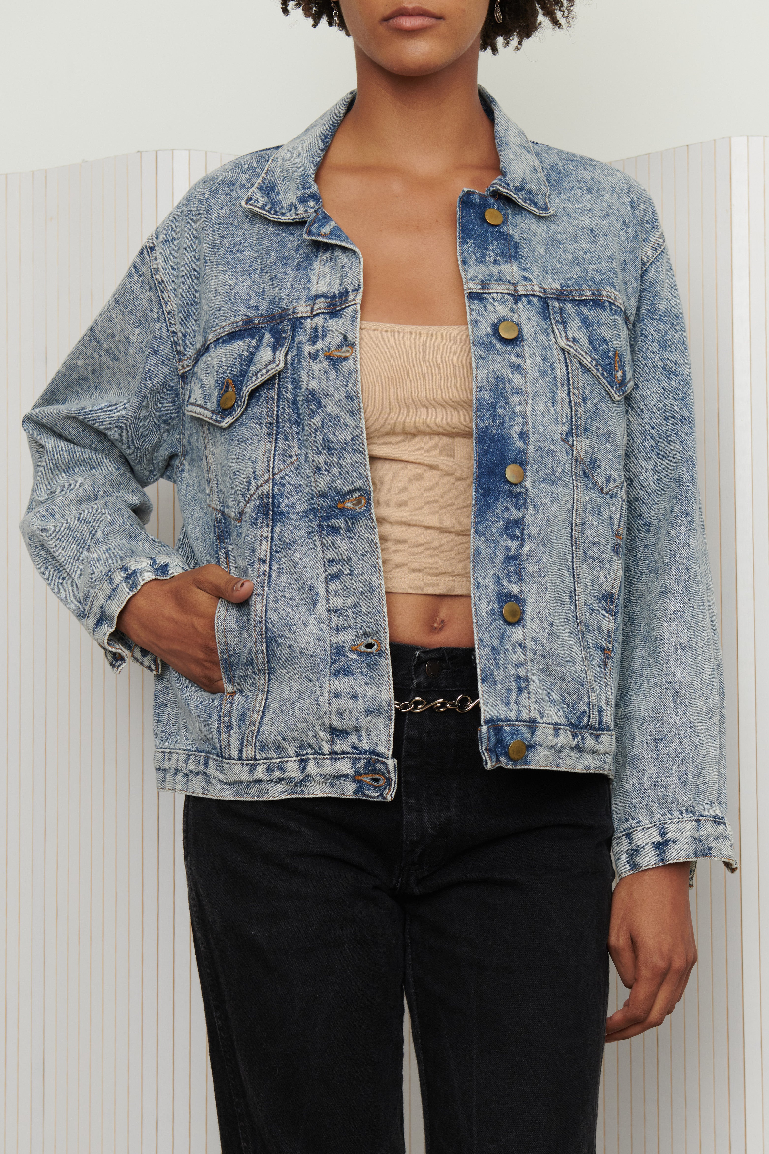 GITANO Acid Wash Embossed Back Jacket SZ Small