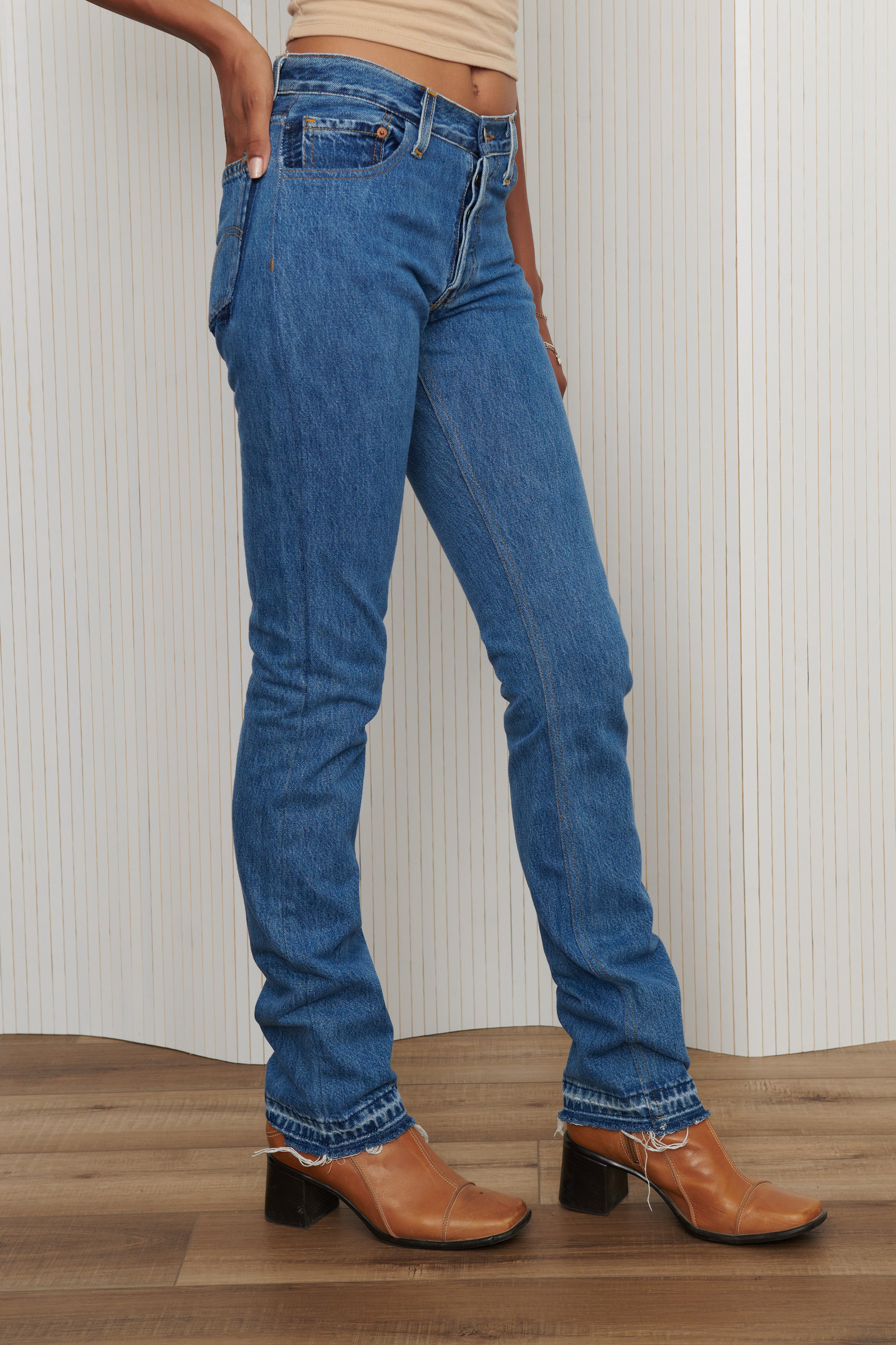 Reworked Dark Wash Levi’s Jeans Extra Long SZ 27