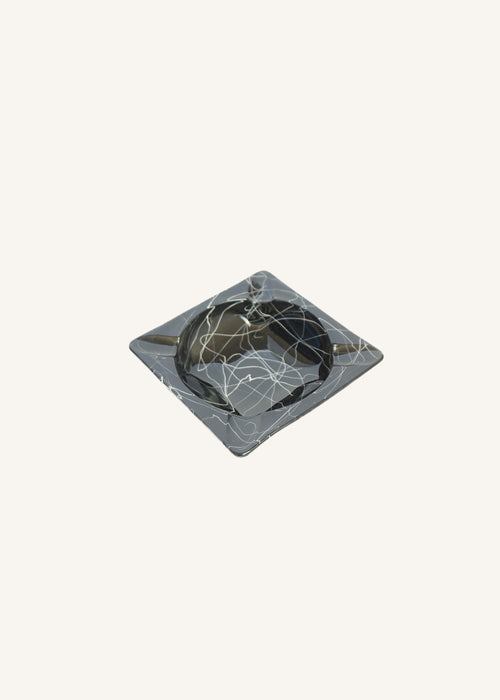 Black 1970’s MCM Drizzle Square Glass Ashtray
