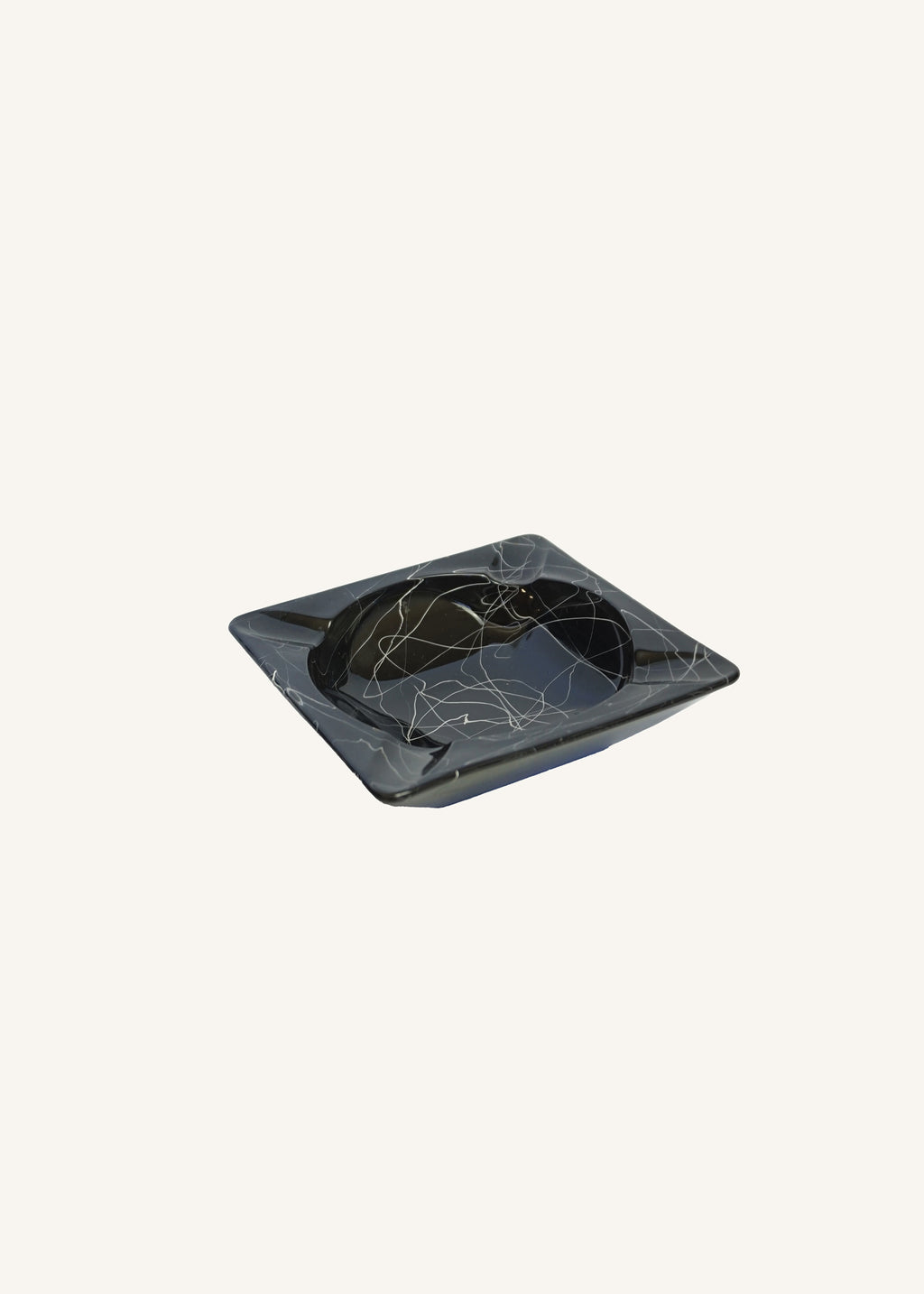 Black 1970’s MCM Drizzle Square Glass Ashtray