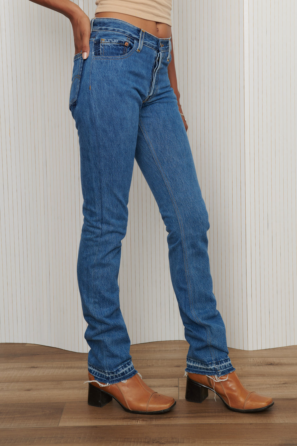 Reworked Dark Wash Levi’s Jeans Extra Long SZ 27