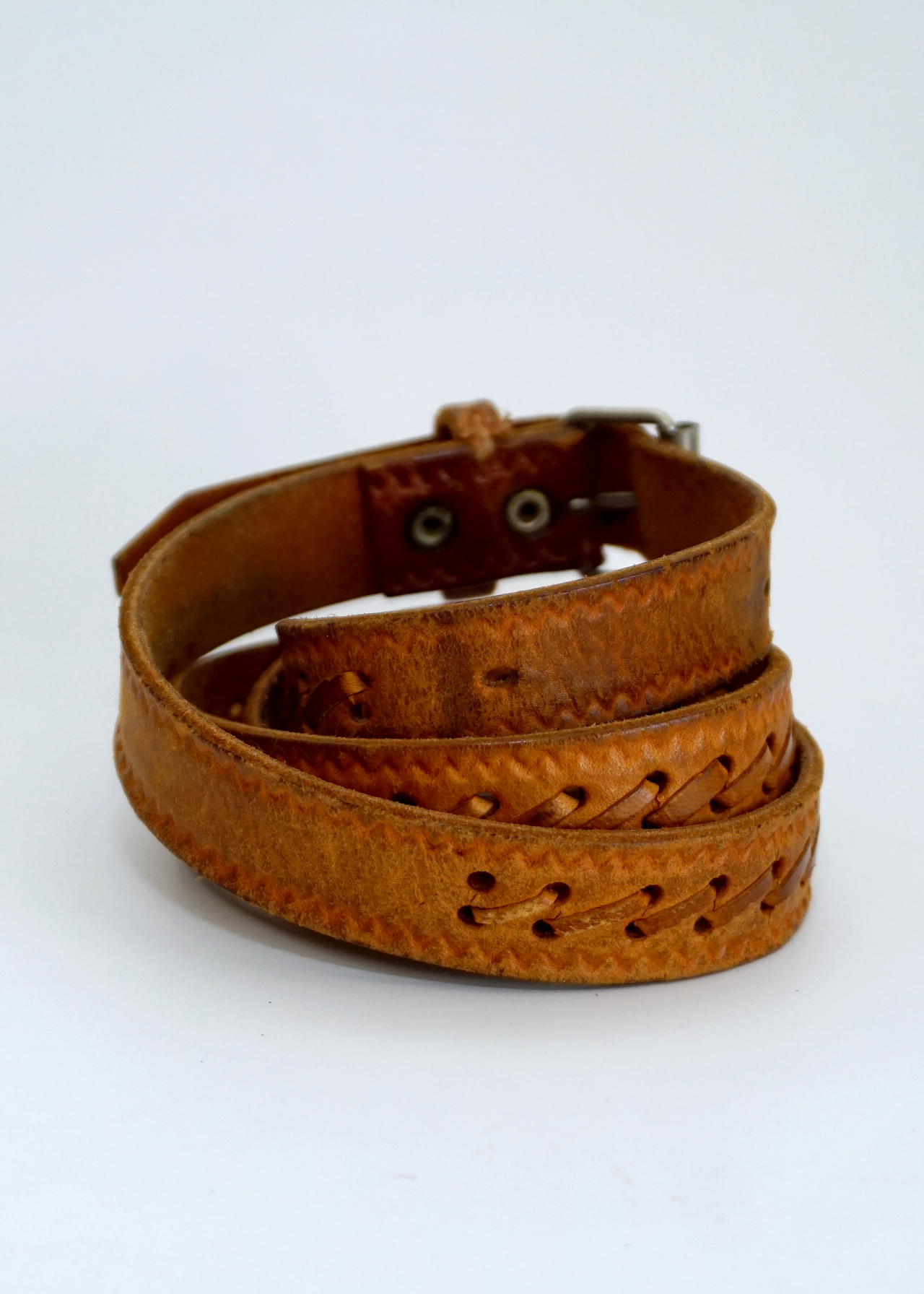 Brown Stitched Leather Belt w/ Silver Buckle