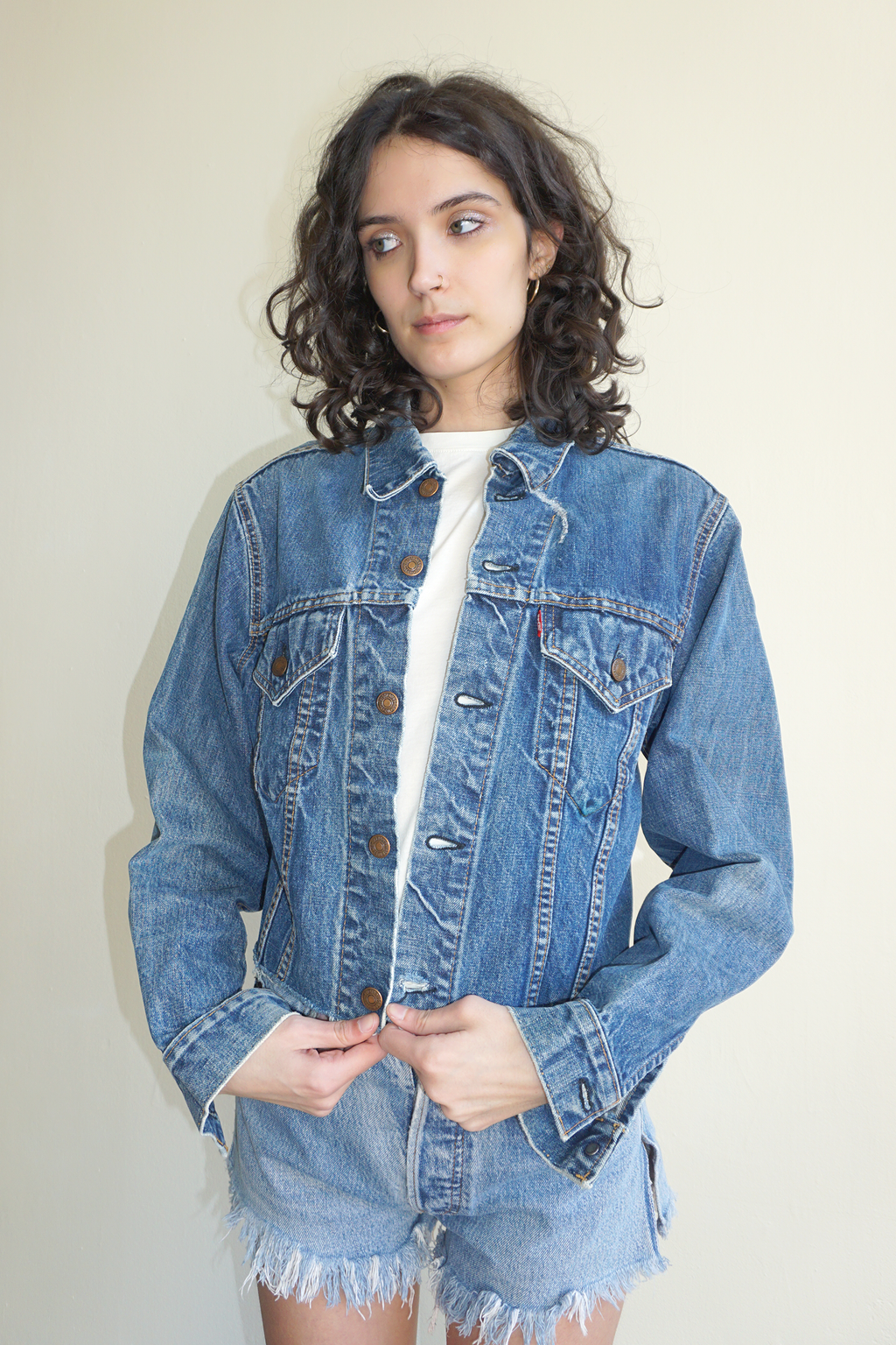 Levi's Cropped Dark Wash Big E Type III Jacket SZ Medium