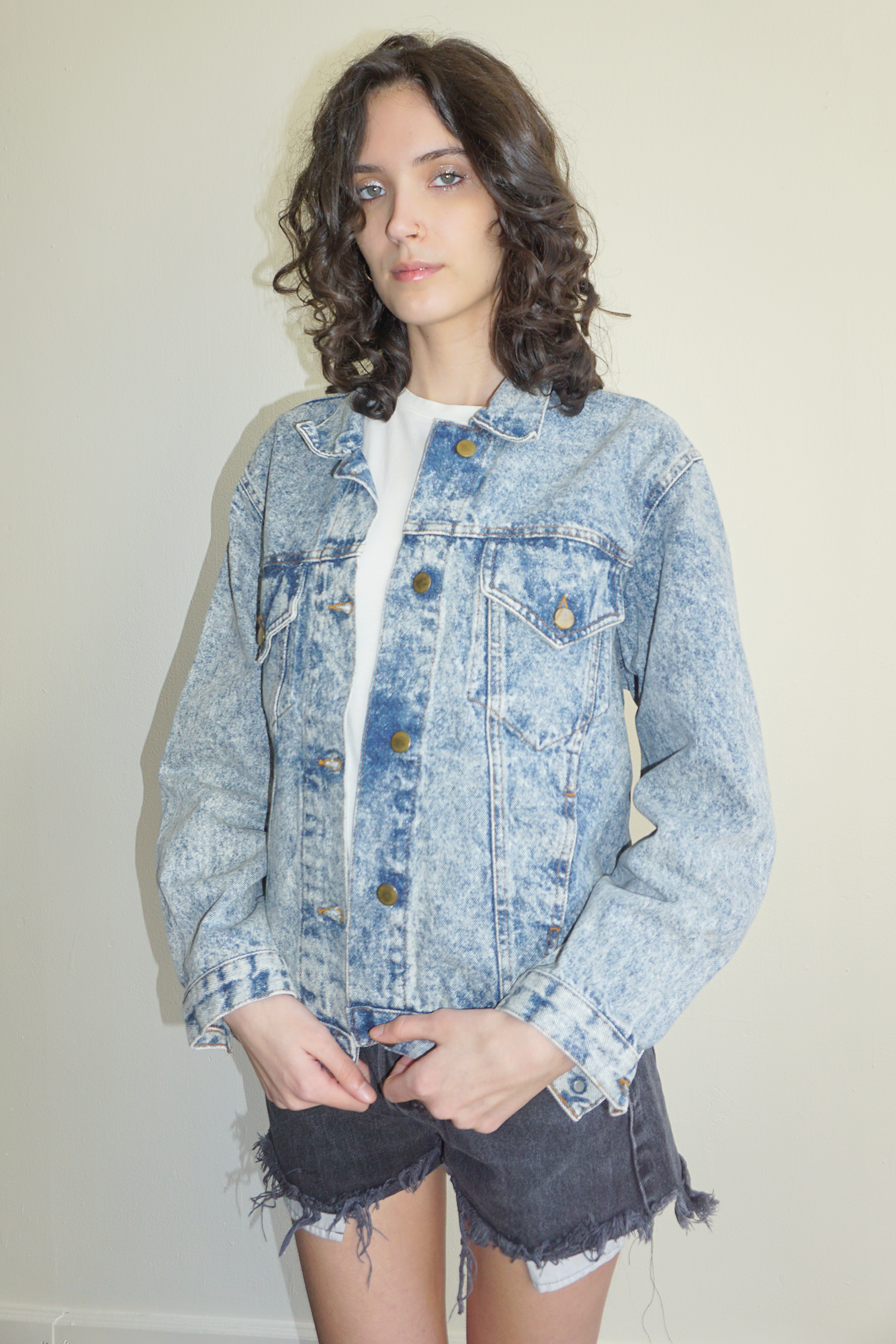 GITANO Acid Wash Embossed Back Jacket SZ Small