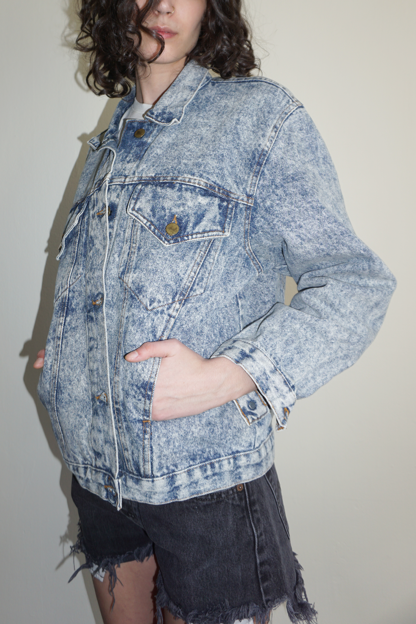 GITANO Acid Wash Embossed Back Jacket SZ Small